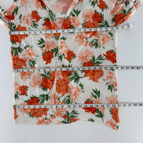 H&M Orange Floral 3/4 Sleeve Open Front Lightweight Knit Cardigan, Large - Picture 11 of 16